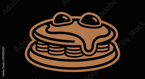 Pancakes with Syrup and Fried Eggs Stacked.