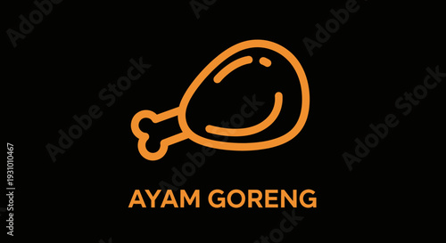 Simple Line Art Chicken Drumstick Illustration.