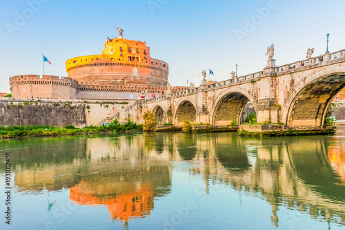 Wallpaper Mural famous castle saint Angelo and bridge over Tiber in sunset light, Rome, Italy Torontodigital.ca