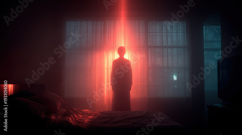 Ghosts, shadow people, unknown beings in the bedroom. Sleep deprivation, psychosis concept