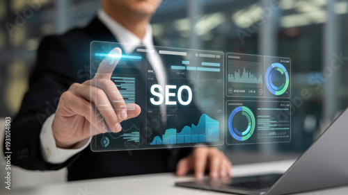 SEO optimization dashboard with search rankings and analytics interface 
