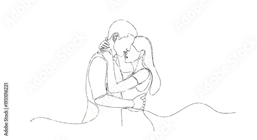 One line of couple embracing and kissing line couple love romance