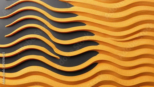 Wave-like Wood Pattern: An artistic close-up reveals an intricate pattern of flowing, wave-like forms carved in wood, creating a striking visual contrast and texture.