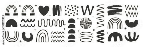 Collection Of Black Hand Drawn Abstract Shapes And Symbols On White doodle