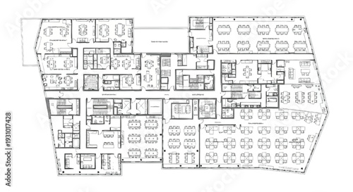 Office building floor plan with cubicles and meeting rooms blueprint architecture