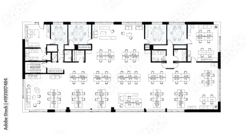 Office floor plan with cubicles and meeting rooms desks 3