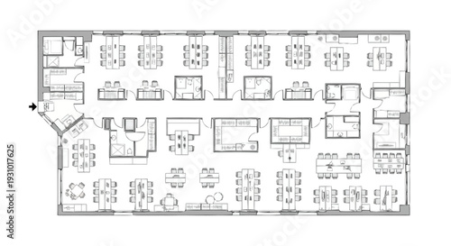 Office floor plan with cubicles and meeting rooms desks 2
