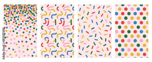 Four Vertical Panels with Abstract Patterns and Confetti dots sprinkles