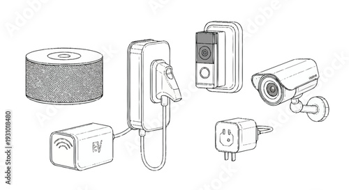 Security camera devices and accessories wireless router power adapter cylindrical electronic devices
