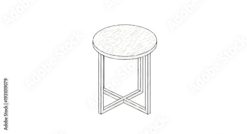 Simple Stool with Round Seat and Crossed Legs wooden stool
