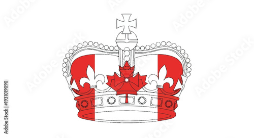 Canadian royal crown with red maple leaf and fleur de lis Canadian crown