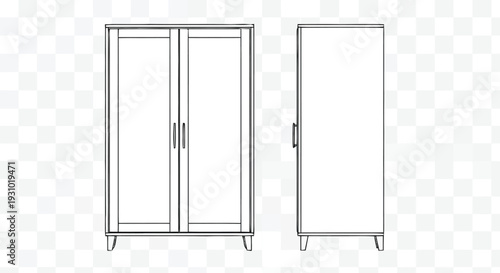 Line of two tall cabinets one with double doors line outline furniture single door