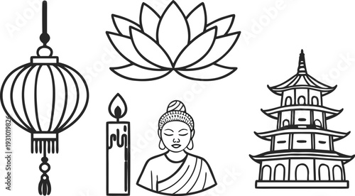 Black and white buddha birthday symbols south korea line minimal