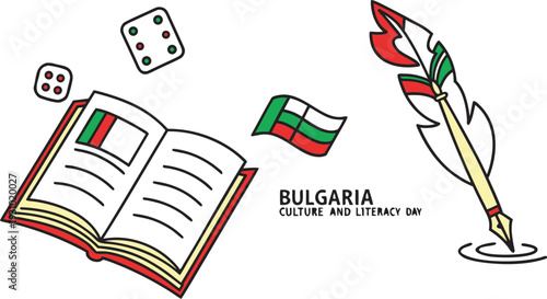 Bulgaria Culture Literacy Day with Book Dice Flag and Quill Pen