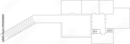 Technical vector drawings for interior design, including kitchen appliances, cutlery sets, dining layouts, and balustrades.