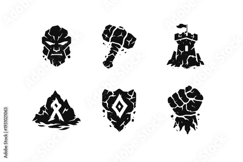 menacing face, powerful hammer, helmet figure, elegant ribbon, and clenched fist on canvas