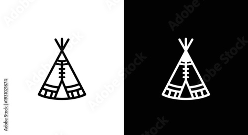 Native American teepee tent icon in black and white light and dark mode