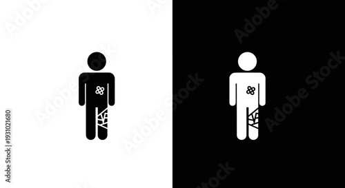 Injured person with leg cast icon in black and white light and dark mode