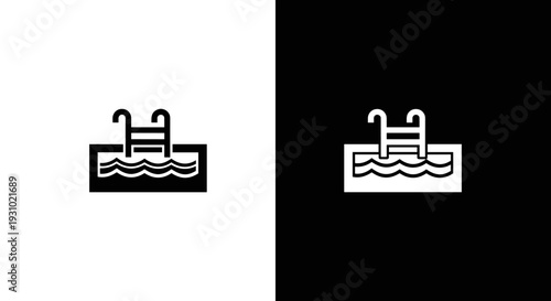 Swimming pool ladder icon in black and white light and dark mode