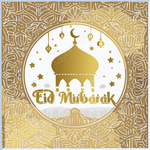 Golden outline Eid Mubarak card.