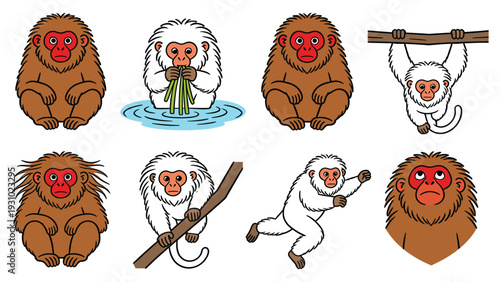 Primate species element pack showcasing monkeys in various poses and activities