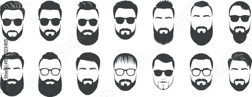 Diverse Male Facial Hair Styles Silhouettes Keywords: male, face, silhouette, beard, mustache