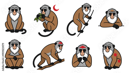 Collection of Global Primate Species Element Pack monkeys pose and activity illustrations in various settings and emotions