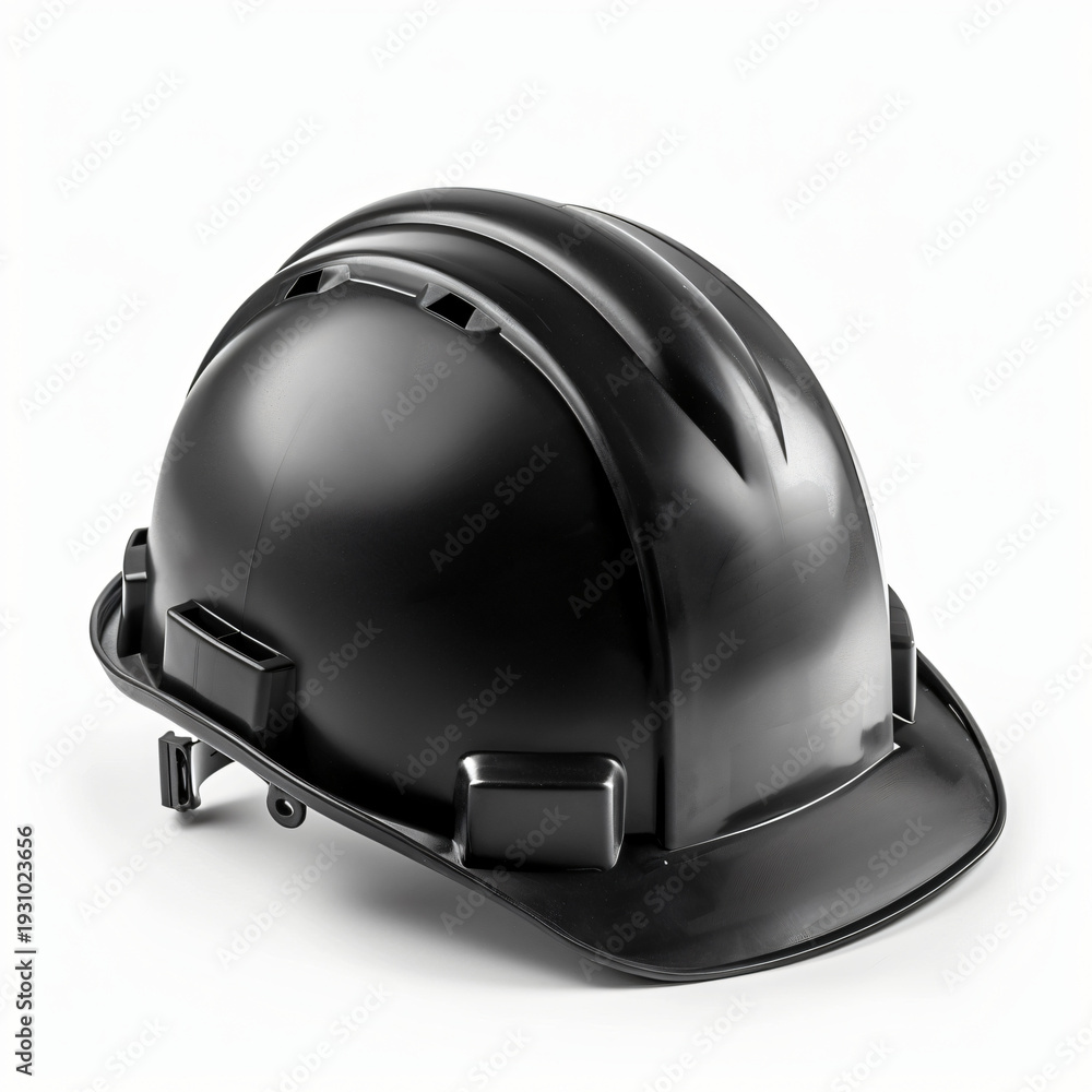 Fototapeta premium Black safety hard hat for construction worker protection