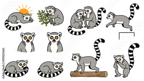 Various primate species in different poses and activities illustrated in a vector pack