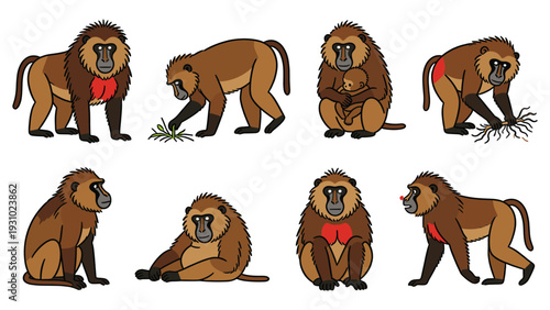 Primate species element pack featuring monkeys in various poses and activities in a natural environment