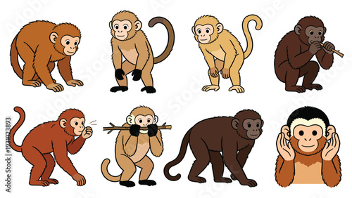 Various primate species element pack showcasing different monkeys in pose and activity