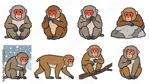 Primate species element pack monkeys in various poses and activities showcasing their natural behavior and diverse primate lifestyle