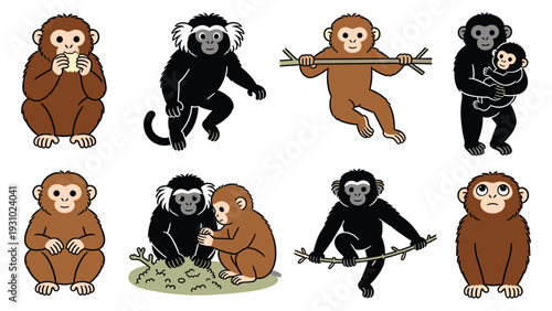 Various primate species in diverse poses and activities showcasing their natural behavior and social interaction in a species element pack