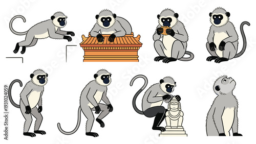 Illustration of various primate species engaging in different activities and poses globally.