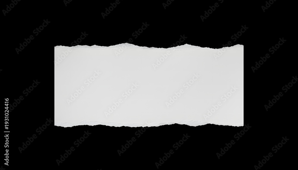 Obraz premium Torn White Paper Rectangle with Rough Edges on Black Background Blank Template