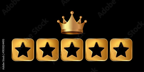Gold Star Rating Icons with Crown for Feedback Comment Review and Rating System – 1 to 5 Stars UI Vector Illustration