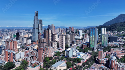 Bogota Skyline In Bogota Cundinamarca Colombia. Amazing Skysrapers And Traffic On Street Viewed From Above. Infrastructure Landscape Company Building Stunning. Infrastructure Urban.
