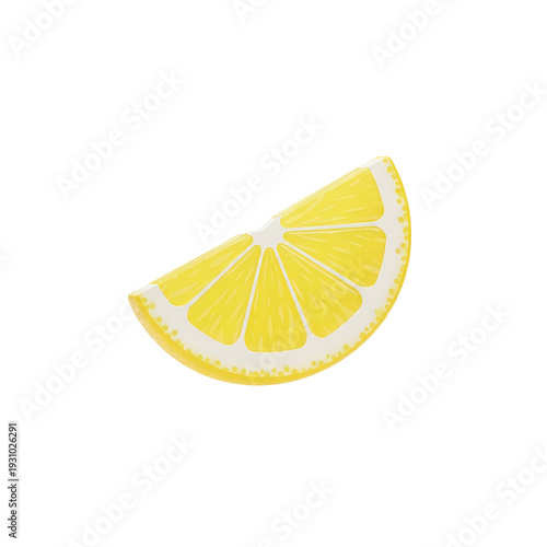 A single, cartoon lemon slice with a white rind and juicy pulp, set against black