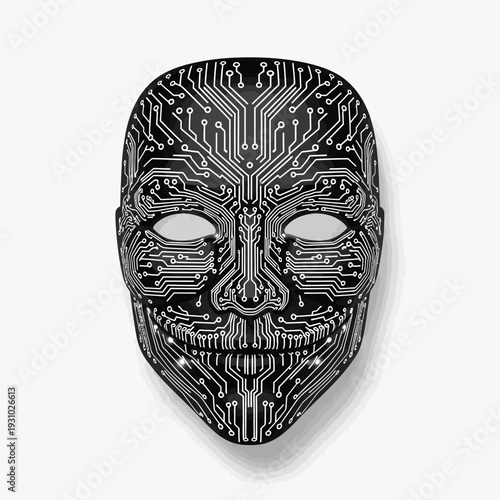 Digital Identity Mask with Circuit Board Pattern - AI, Cybersecurity & Anonymity Concept