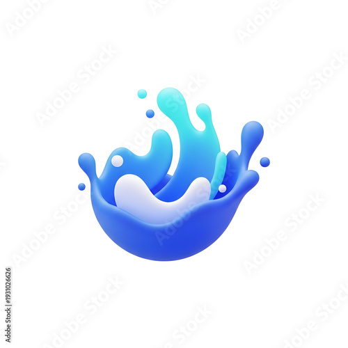 3D rendered splash of water with dark background, gradients and highlights
