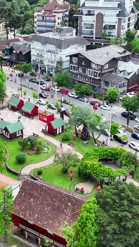 Gramado Brazil. Ethnicities Square At Gramado In Rio Grande Do Sul Brazil. Metropolis Landscape. Residential Buildings. Downtown District. Ethnicities Square At Gramado In Rio Grande Do Sul Brazil. 