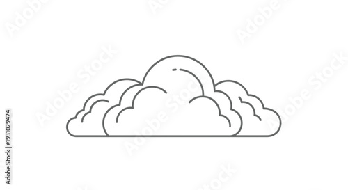 Minimalist Line Art Cloud Icon, Simple Outline Drawing of Cumulus Cloud, Isolated on White Background