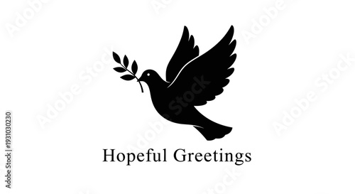 Hopeful Greetings Dove with Olive Branch Silhouette - Peace Symbol