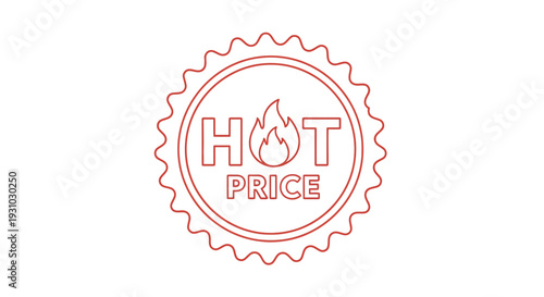 Hot Price Seal with Flame Icon, Red Outline, Special Offer Badge