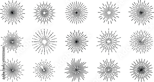 Radiating Sunburst Lines Graphic Set