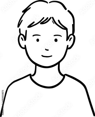 Simple black and white illustration of a young boy's portrait, perfect for modern graphic design projects