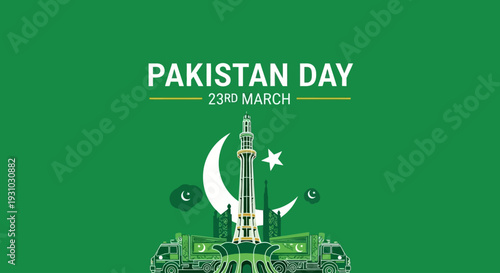 23rd March Pakistan Day Creative Illustration Green Background Template. Pakistan Day Vector Illustration. Suitable for greeting card, poster and banner. Pakistan Resolution Day or Republic Day,