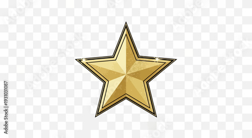 Golden Star Award Icon, Shiny Five-Pointed Star, Excellence Symbol, Isolated on Transparent Background