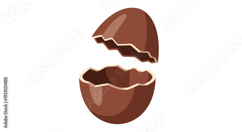 Open broken chocolate Easter egg isolated on white background with clipping path