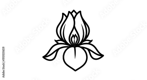Elegant Lotus Flower Outline Icon, Symbol of Purity and Enlightenment, Black and White Design